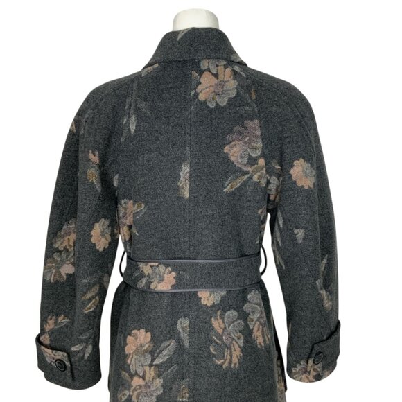 Rebecca Taylor Jacquard Coat 0 Grey Combo Floral Wool Blend Belted Quiet Luxury - Picture 10 of 15